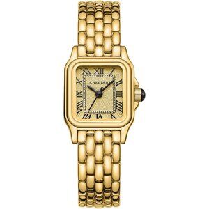 Gold Watches for Women with Small Vintage Bracelet, Rectangular Case Roman Dial